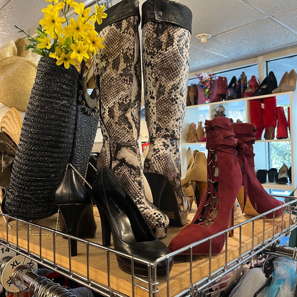 Faux snake skin knee-high boots
